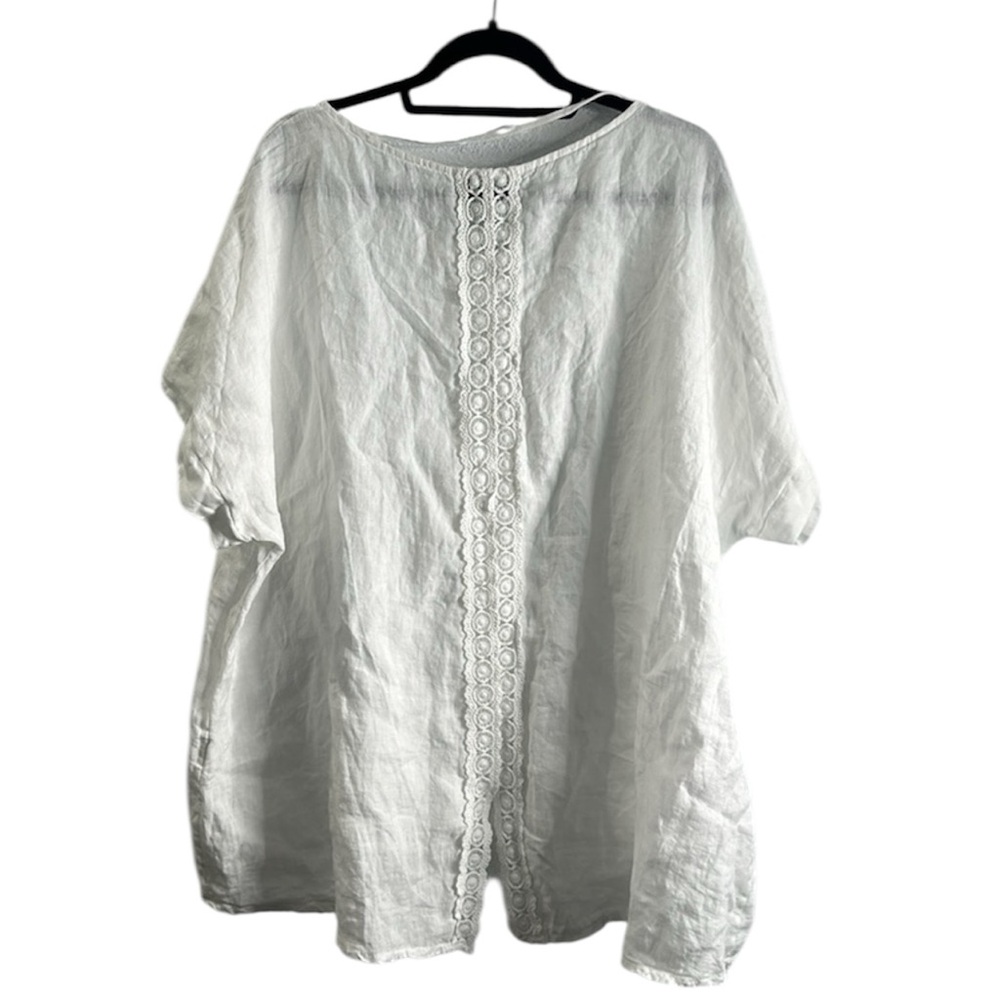 TERZO Mlillennio white short sleeve linen top size 2x Lagan look breathable